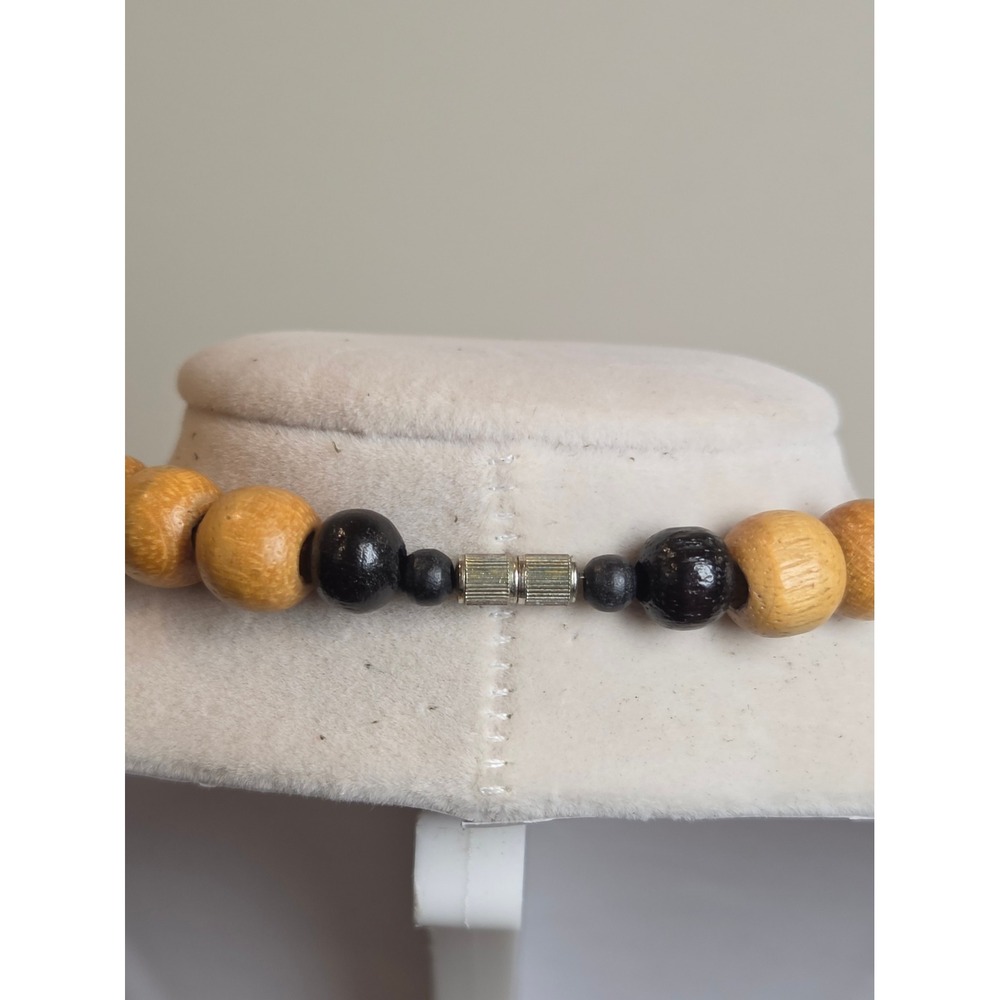 Chunky Wooden Bead Statement Necklace Earthy Multi Color Geometric Boho - Picture 3 of 5